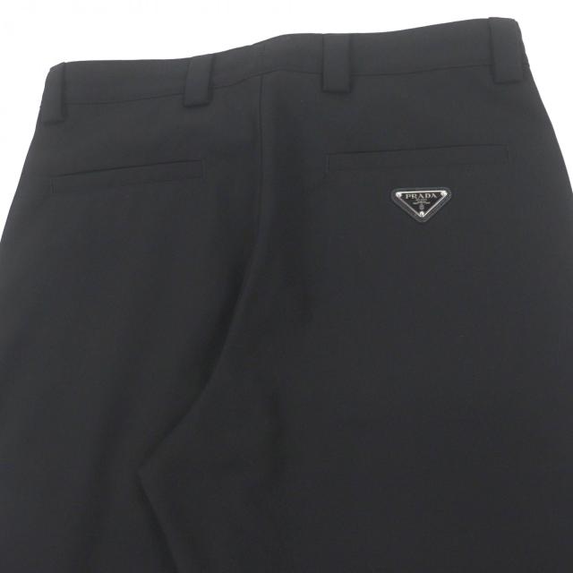 極美品▼PRADA プラダ 2022年製 SPH255 バージンウール シルク使い トライアングルロゴ 三角プレート ラインパンツ スラックス 46 正規品_3