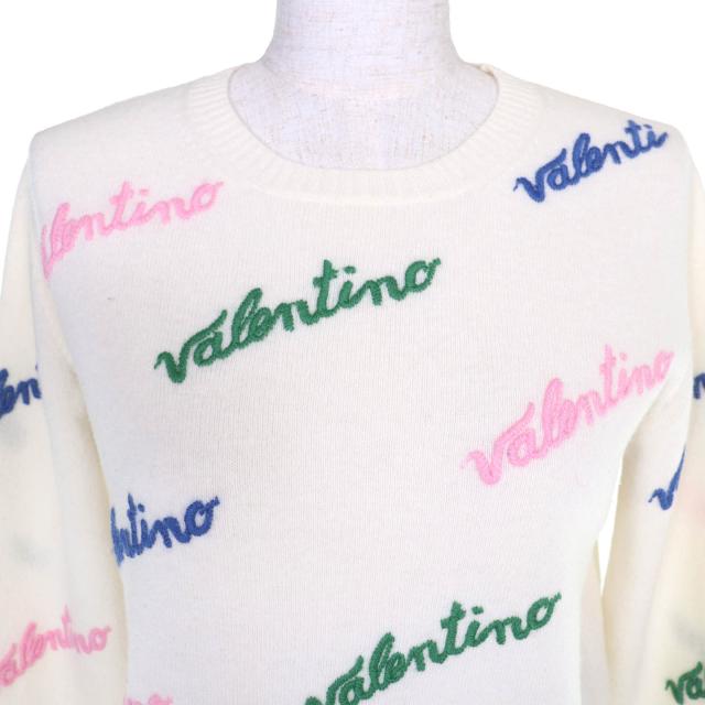 極美品△VALENTINO ヴァレンティノ RB3KC00STXM ウール カシミヤ ロゴ刺繍 総柄 クルーネック 長袖 ニット セーター アイボリー S 正規品_3