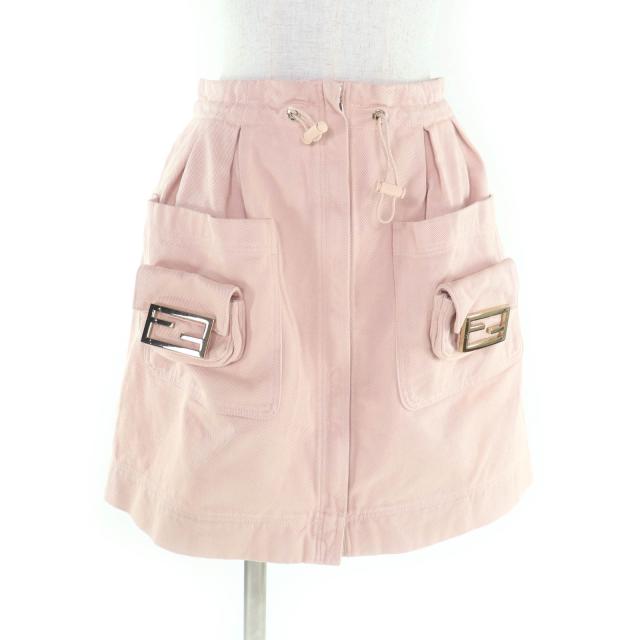美品★FENDI フェンディ 22AW FQ7439 Baguette 25th Anniversary コットンドリルデニム スカート ピンク 38 伊製 正規品 レディース