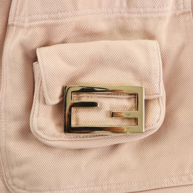 美品★FENDI フェンディ 22AW FQ7439 Baguette 25th Anniversary コットンドリルデニム スカート ピンク 38 伊製 正規品 レディース