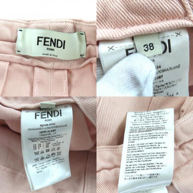 美品★FENDI フェンディ 22AW FQ7439 Baguette 25th Anniversary コットンドリルデニム スカート ピンク 38 伊製 正規品 レディース