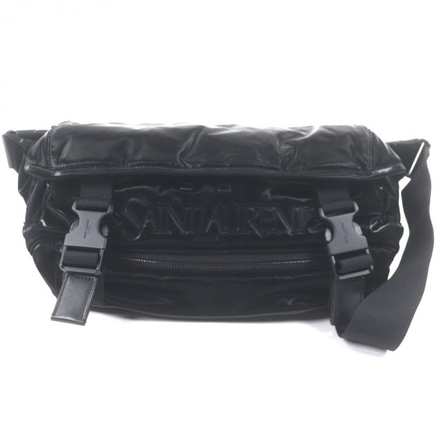 極美品▼SAINT LAURENT PARIS サンローランパリ 758258 ナイロン エンブロイダリー ボディバッグ ブラック 保存袋付き イタリア製 メンズ 81,675円