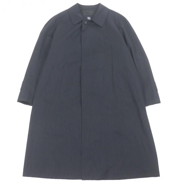 極美品□BURBERRY LONDON バーバリーロンドン シルク カシミヤ混 フライフロント ステンカラーコート ネイビー 90-165-4 日本製 正規品