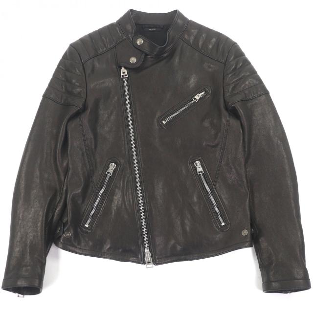 極美品□TOM FORD トムフォード TFL624 ラムレザー スタンドカラー バイカージャケット ライダースジャケット 54 イタリア製 正規品
