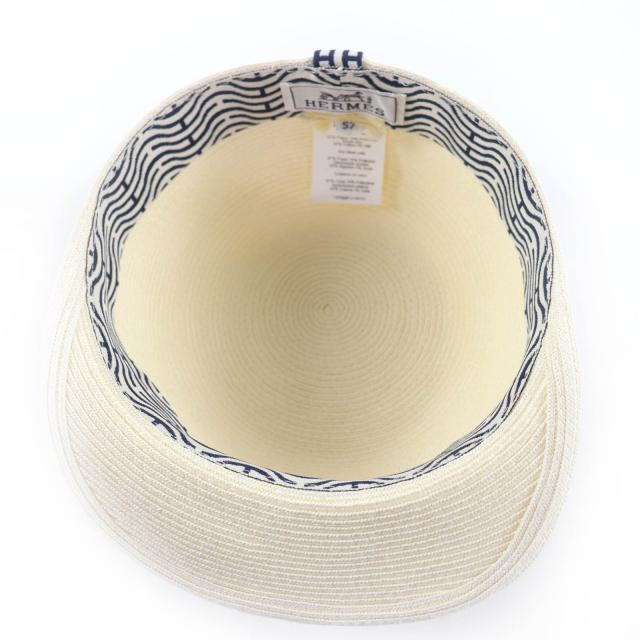極美品☆HERMES エルメス エマ シルバー金具 セリエ金具 キャップ キャスケット 麦わら帽子 アイボリー 57 イタリア製 レディース_5