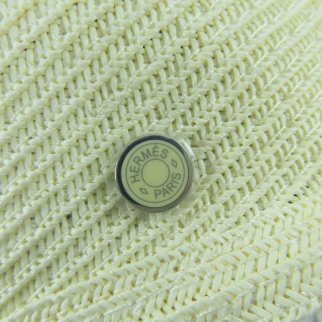 極美品☆HERMES エルメス エマ シルバー金具 セリエ金具 キャップ キャスケット 麦わら帽子 アイボリー 57 イタリア製 レディース_6