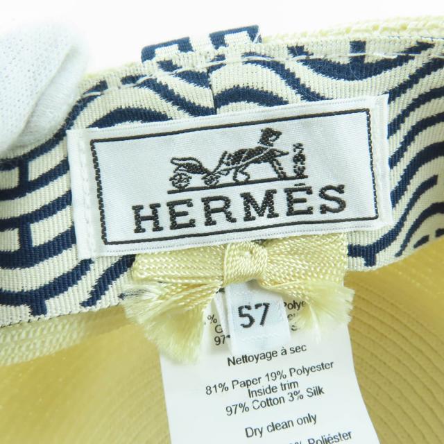 極美品☆HERMES エルメス エマ シルバー金具 セリエ金具 キャップ キャスケット 麦わら帽子 アイボリー 57 イタリア製 レディース_7