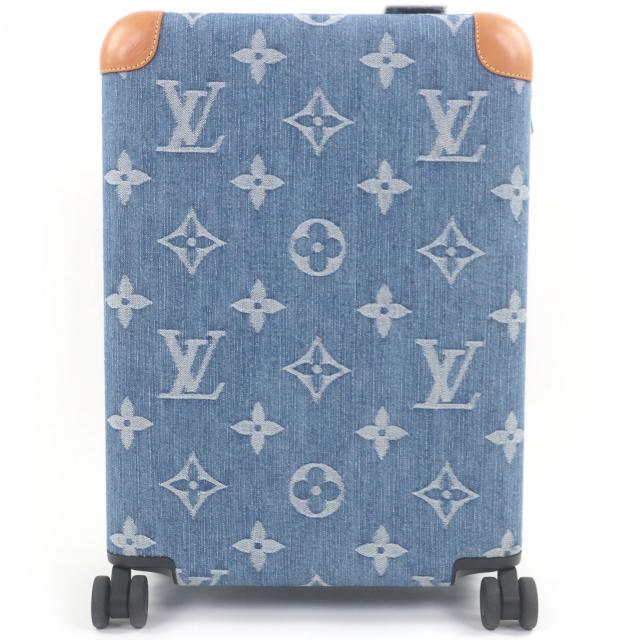 美品□LOUIS VUITTON ルイヴィトン M24314 ホライゾン55 モノグラムデニム ヌメ革 LVリミックス 4輪 キャリーバッグ ブルー フランス製
