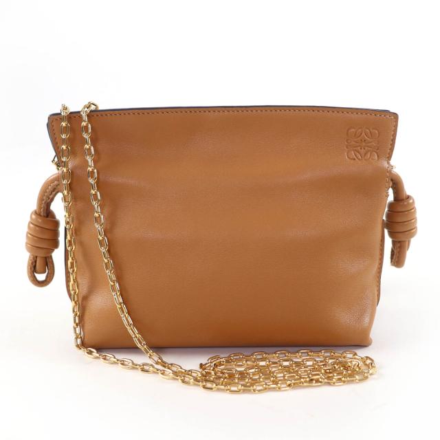 良品☆LOEWE ロエベ A411FC6X01 フラメンコクラッチ ナノ チェーンショルダーバッグ レザー ウォームデザート ショルダーバッグ ブラウン