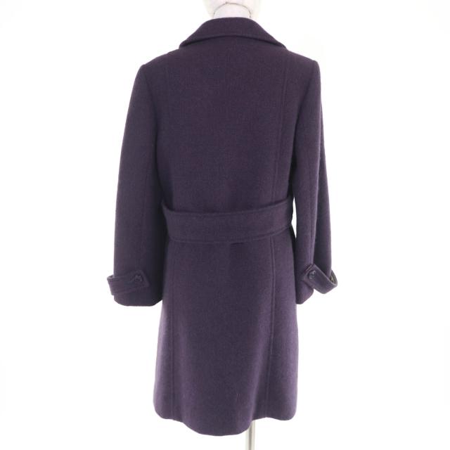 美品☆LEONARD FASHION レオナール ファッション アンゴラ カシミヤ混 ロゴボタン・ベルト付 コート パープル 13 正規品 レディース_2