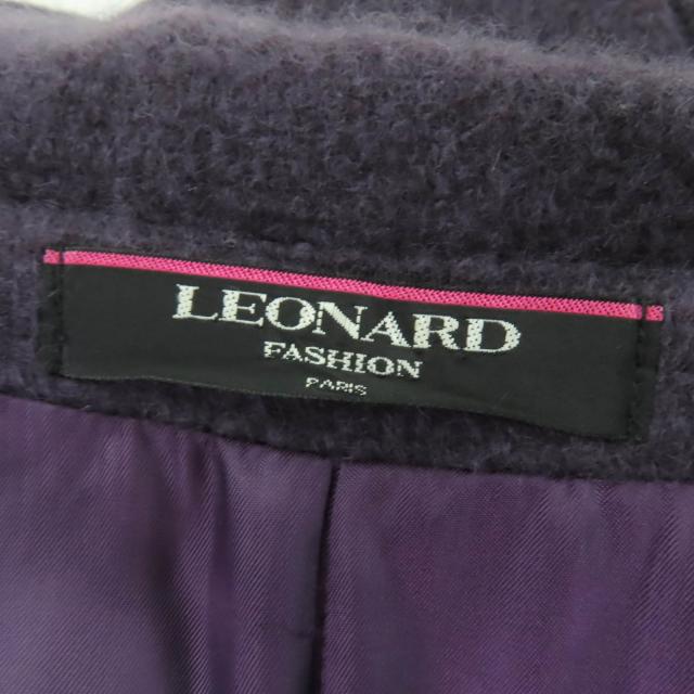 美品☆LEONARD FASHION レオナール ファッション アンゴラ カシミヤ混 ロゴボタン・ベルト付 コート パープル 13 正規品 レディース_6