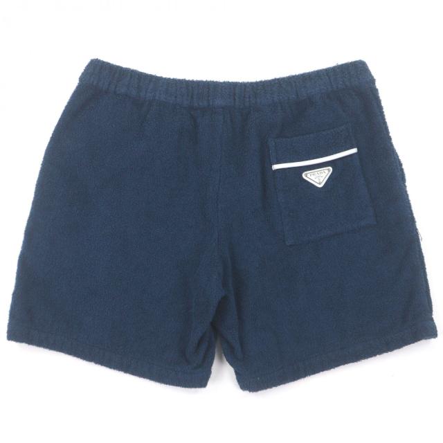 極美品□PRADA プラダ 2023年製 SPH154 トライアングルロゴ 三角プレート パイル ショートパンツ ネイビー XL イタリア製 正規品 メンズ_1