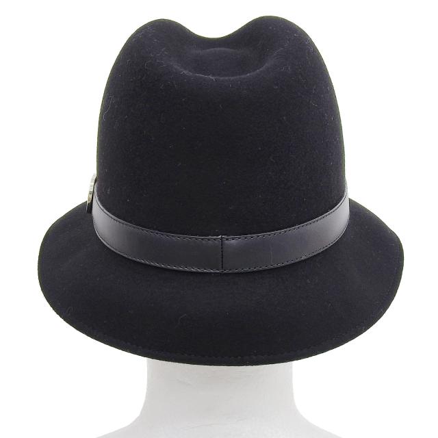 極美品▲GUCCI グッチ 323166 ウール100％ レザー使い インターロッキングG金具付 フェルトハット 中折れハット 黒 L 伊製 正規品 メンズ_3
