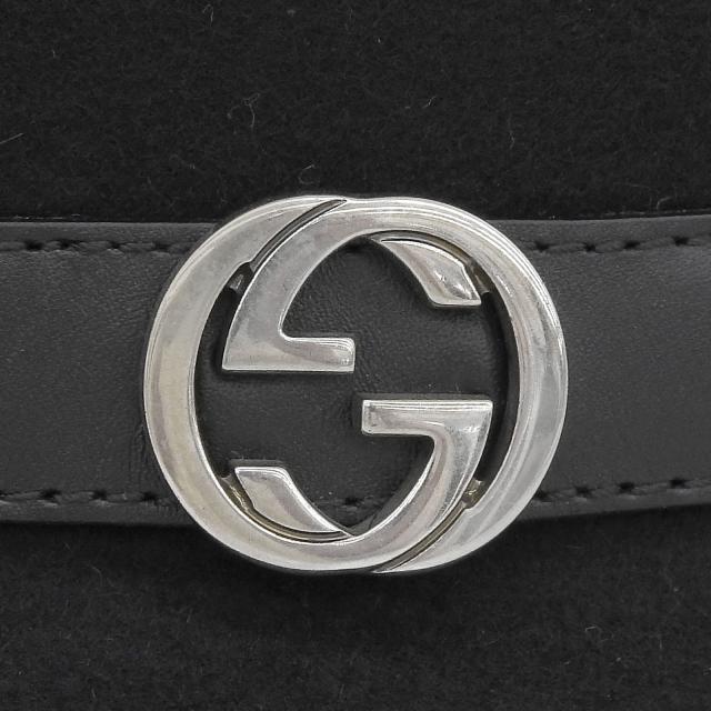 極美品▲GUCCI グッチ 323166 ウール100％ レザー使い インターロッキングG金具付 フェルトハット 中折れハット 黒 L 伊製 正規品 メンズ_6