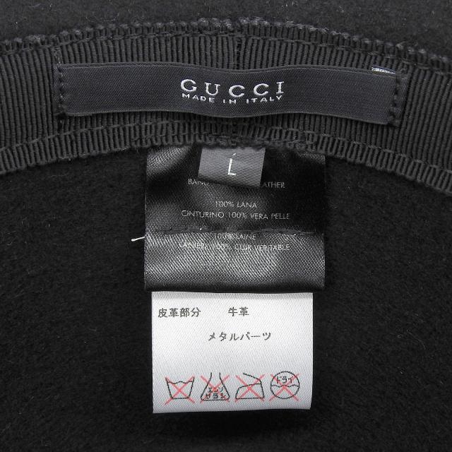 極美品▲GUCCI グッチ 323166 ウール100％ レザー使い インターロッキングG金具付 フェルトハット 中折れハット 黒 L 伊製 正規品 メンズ_7