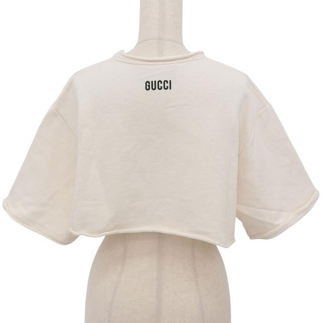 極美品▲GUCCI グッチ 740047 コットン100％ カットオフデザイン クロップド丈 半袖シャツ アイボリー S イタリア製 正規品 レディース_1