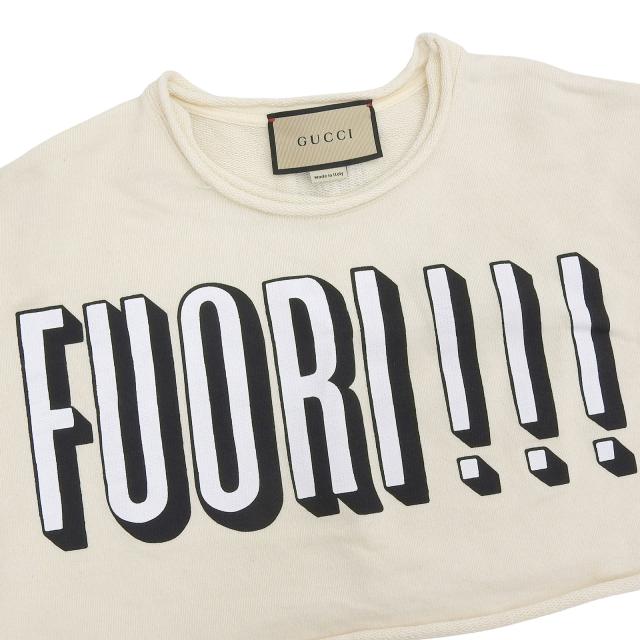 極美品▲GUCCI グッチ 740047 コットン100％ カットオフデザイン クロップド丈 半袖シャツ アイボリー S イタリア製 正規品 レディース_4