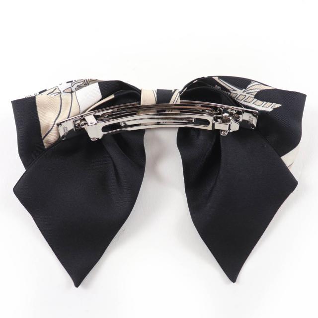 極美品☆HERMES エルメス グルネル エクスリブリス バレッタ シルク100％ リボンバレッタ ヘアアクセサリー ブラック系 箱付 イタリア製_2
