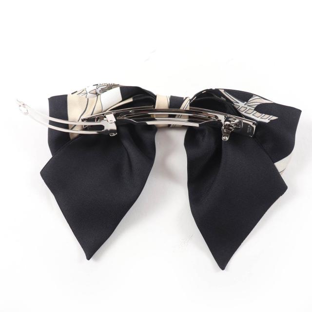 極美品☆HERMES エルメス グルネル エクスリブリス バレッタ シルク100％ リボンバレッタ ヘアアクセサリー ブラック系 箱付 イタリア製_3