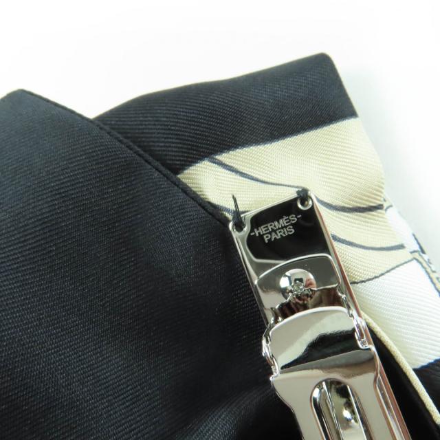 極美品☆HERMES エルメス グルネル エクスリブリス バレッタ シルク100％ リボンバレッタ ヘアアクセサリー ブラック系 箱付 イタリア製_4
