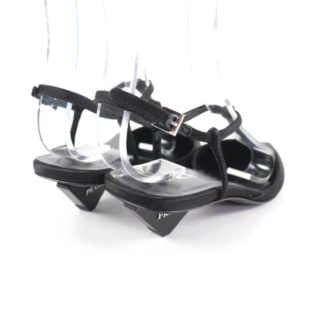 未使用品★PRADA プラダ 1I535N ロゴ入り ポインテッドトゥ スリングバック パンプス ブラック 34.5 箱・保存袋付 イタリア製 レディース