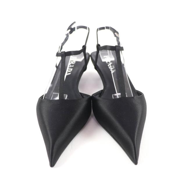 未使用品★PRADA プラダ 1I535N ロゴ入り ポインテッドトゥ スリングバック パンプス ブラック 34.5 箱・保存袋付 イタリア製 レディース