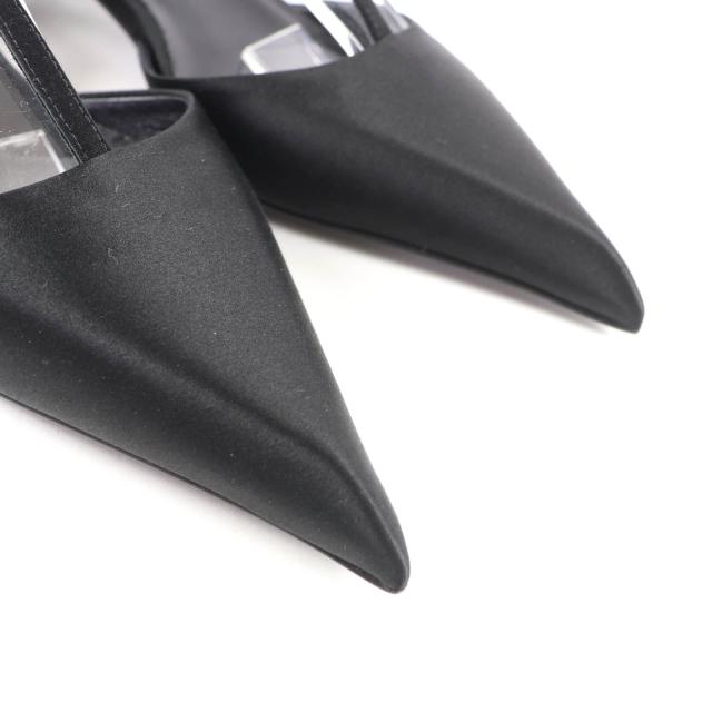 未使用品★PRADA プラダ 1I535N ロゴ入り ポインテッドトゥ スリングバック パンプス ブラック 34.5 箱・保存袋付 イタリア製 レディース