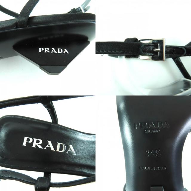 未使用品★PRADA プラダ 1I535N ロゴ入り ポインテッドトゥ スリングバック パンプス ブラック 34.5 箱・保存袋付 イタリア製 レディース