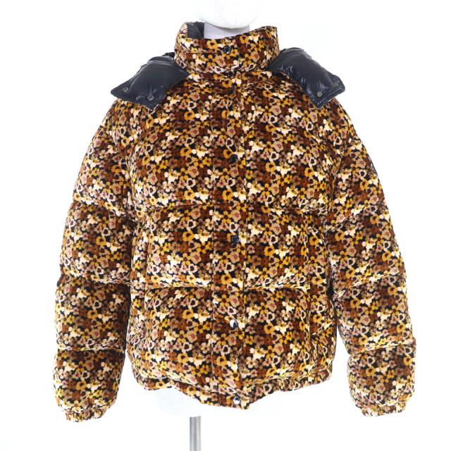 極美品★MONCLER モンクレール 20-21AW DAOS シルク混 デカロゴワッペン付 花柄 ベロア ダウンジャケット ブラウン系 3 正規品