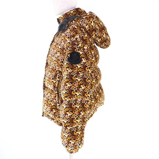 極美品★MONCLER モンクレール 20-21AW DAOS シルク混 デカロゴワッペン付 花柄 ベロア ダウンジャケット ブラウン系 3 正規品_1