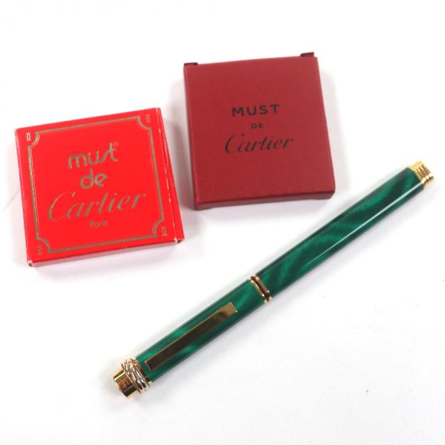 美品▼Cartier カルティエ ヴィンテージ マスト ドゥ カルティエ トリニティ ペン先18K Mニブ マーブル 万年筆 グリーン ゴールド 仏製_1