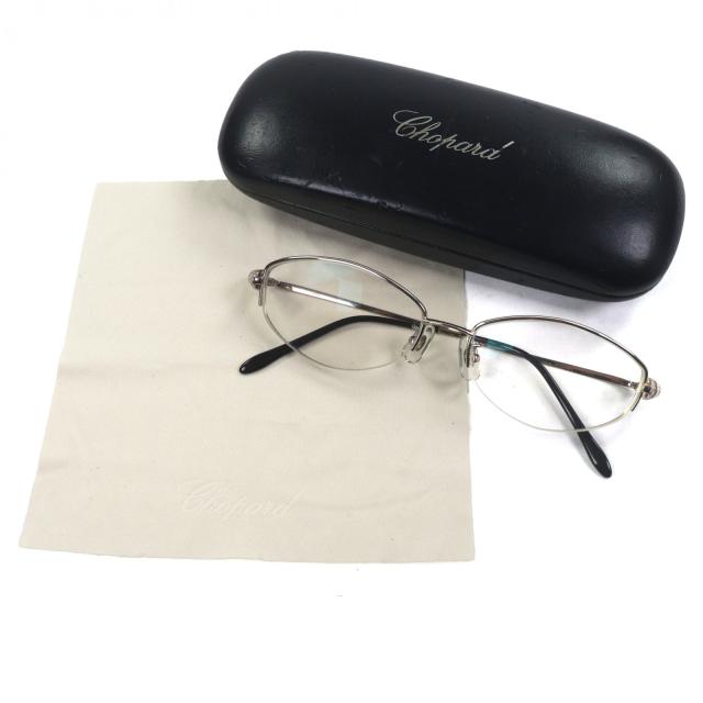 美品▼Chopard ショパール K14WG 20Pダイヤモンド ハーフリム ロゴ入り メガネ 眼鏡 アイウェア シルバー 54□16 135 度入り 重量26.8g