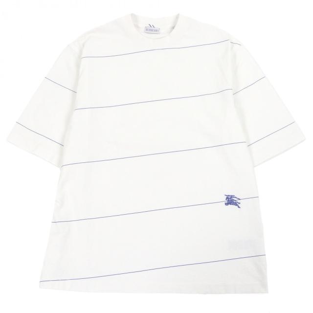 極美品□BURBERRY バーバリー 8083612 コットン100％ ロゴ刺繍 エンブロイダリー 半袖Ｔシャツ ホワイト ブルー M イタリア製 正規品