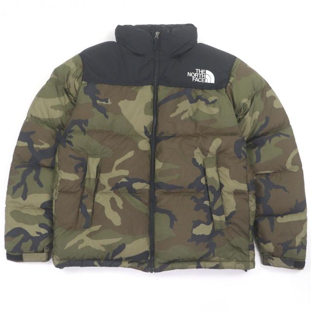 極美品□ザ・ノースフェイス ND91842 Novelty Nuptse Jacket カモフラ柄 フード入り ポケッタブル ダウンジャケット カーキ L 正規品