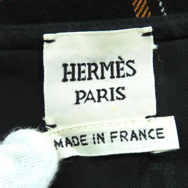 極美品△HERMES エルメス ウール チェック柄 台形スカート ミニスカート ブラック オレンジ 40 フランス製 レディース