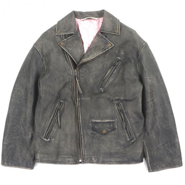 美品▼アクネストゥディオズ FN-MN-LEAT000255 DISTRESSED LEATHER JACKET ヴィンテージ加工 オーバーサイズ ダブルライダース 44 正規品