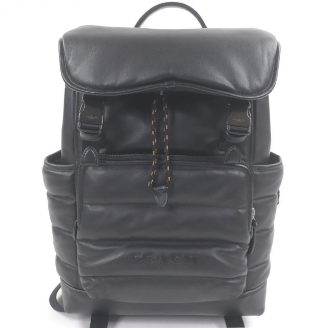 極美品□COACH コーチ C6614 リーグ フラップ バックパック ウィズ キルティング レザー リュックサック デイパック ブラック メンズ