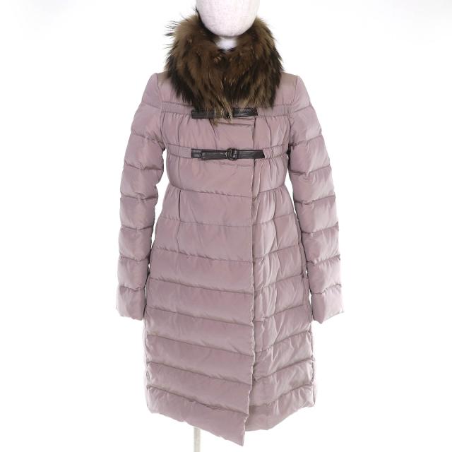 極美品△MONCLER モンクレール LEMMING レミン ラクーンファー レザーベルトデザイン ロングダウンコート ピンク系 00 正規品