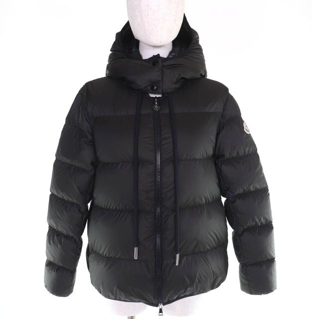 極美品△MONCLER モンクレール 22-23AW DRONIERES ロゴワッペン フード付き 2WAY ダウンジャケット ダウンベスト ジャケット 0 黒 正規品