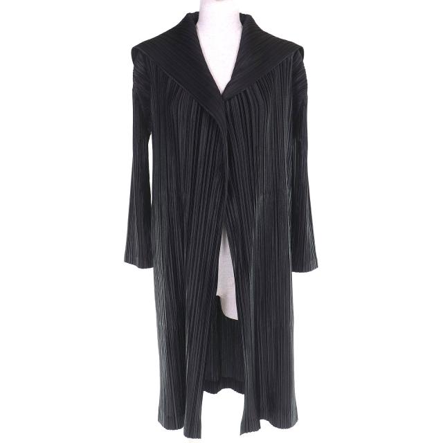 極美品△PLEATS PLEASE プリーツプリーズ イッセイミヤケ PP53-JA222 セーラーカラー ロングカーディガン ブラック 2 正規品 レディース