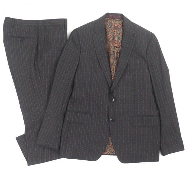 エトロ　セットアップ　44 極美品▽ETRO エトロ 裏地シルク100% ロゴストライプ ロゴ入りボタン