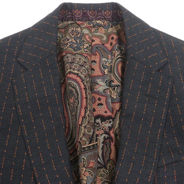 極美品▽ETRO エトロ 裏地シルク100% ロゴストライプ ロゴ入りボタン