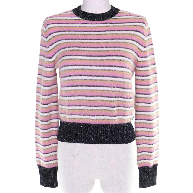 極美品△CHANEL シャネル P72906 アルパカ メティエダールコレクション ココマーク ボーダー柄 ラメ入り 長袖 ニット セーター 36 正規品