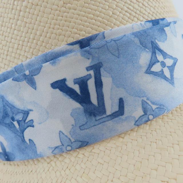 極美品☆LOUIS VUITTON ルイヴィトン 2020年製 M76763 LVリボンテープ パームファイバー ハット ナチュラル ブルー 伊製 レディース_7