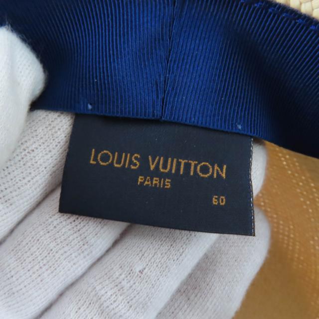 極美品☆LOUIS VUITTON ルイヴィトン 2020年製 M76763 LVリボンテープ パームファイバー ハット ナチュラル ブルー 伊製 レディース_8