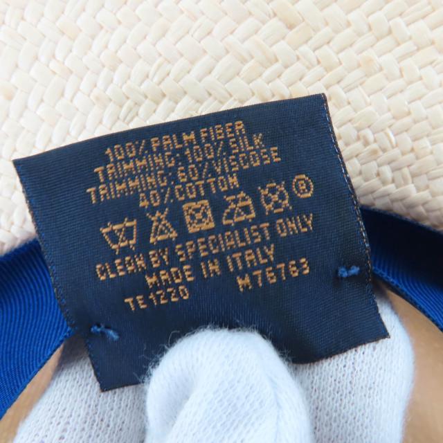 極美品☆LOUIS VUITTON ルイヴィトン 2020年製 M76763 LVリボンテープ パームファイバー ハット ナチュラル ブルー 伊製 レディース_9