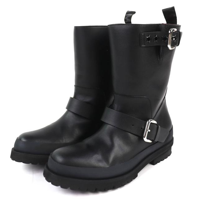 美品△Stella McCartney ステラマッカートニー 24AW トレース バックルストラップ バイカーブーツ ロゴ VEGEAレザー ブーツ ブラック 36