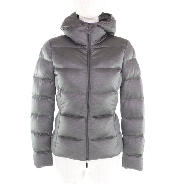 美品★MONCLER モンクレール 220934599500 JERSEY ジェルジー フード・ロゴZIP付 ダウンジャケット グレー 00 正規品 レディース