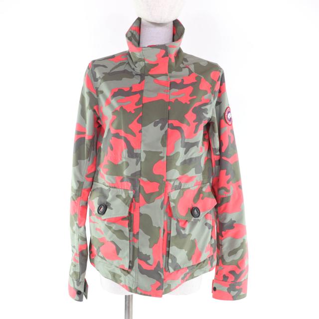 美品★CANADA GOOSE カナダグース 2411LP Elmira Jacket Print ロゴワッペン付 迷彩 ZIP UP ジャケット カーキ オレンジ XS 正規品