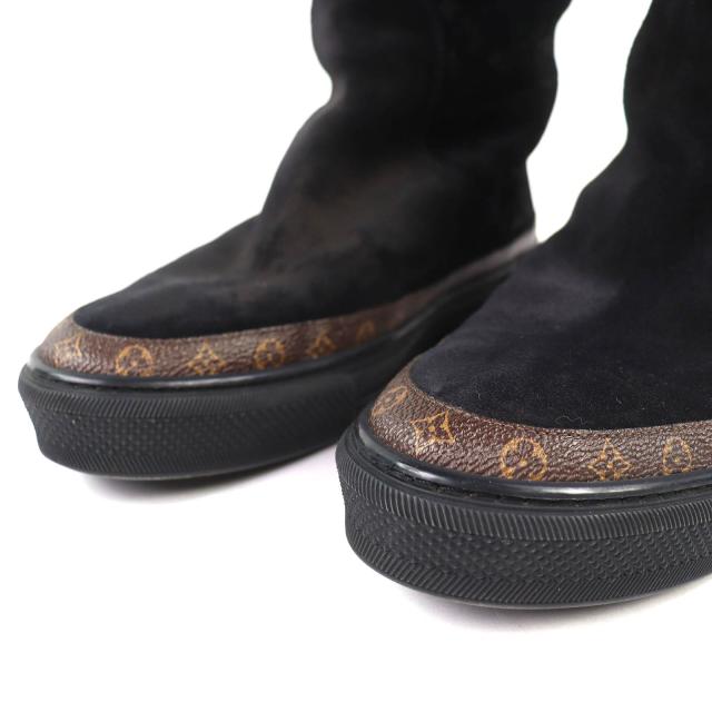 美品△LOUIS VUITTON ルイヴィトン スノーボール・ライン モノグラム ムートンブーツ ロングブーツ ブラック 38.5 伊製 レディース_5